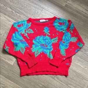 Avant Garde | Vintage Red Colourful Floral Knit Sweater Size Medium